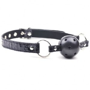 Ball Gag Breathable Embossed Strap Black